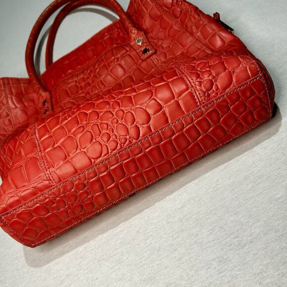 Ted Baker Crocodile Bag in Coral Pink, Adorable French Bull Dog Lining, Pockets - Picture 6 of 6